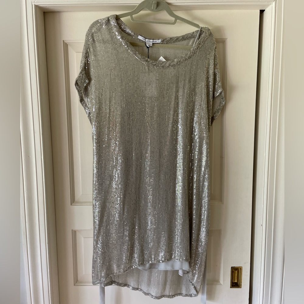 Diane Von Furstenberg silver sequin mini dress with slip and waist tie